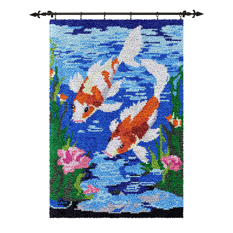 [Large Size] Two Koi Fish Swimming In The Water - Latch Hook Rug Kit