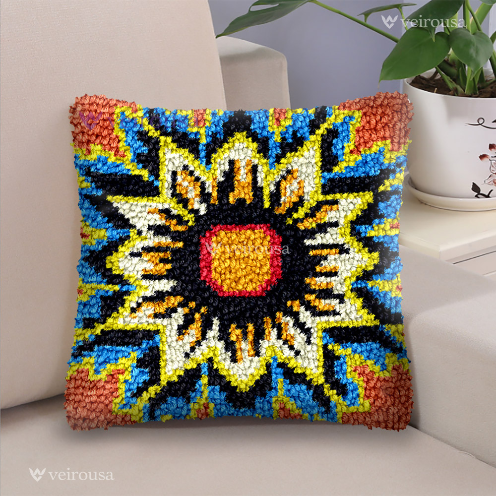 Big Flower Latch Hook Pillow Kit for Adult, Beginner and Kid
