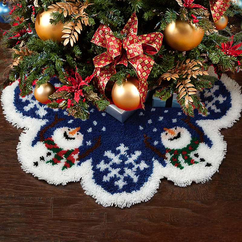 Snowman Christmas Tree Skirts Latch Hook Kit for Beginner