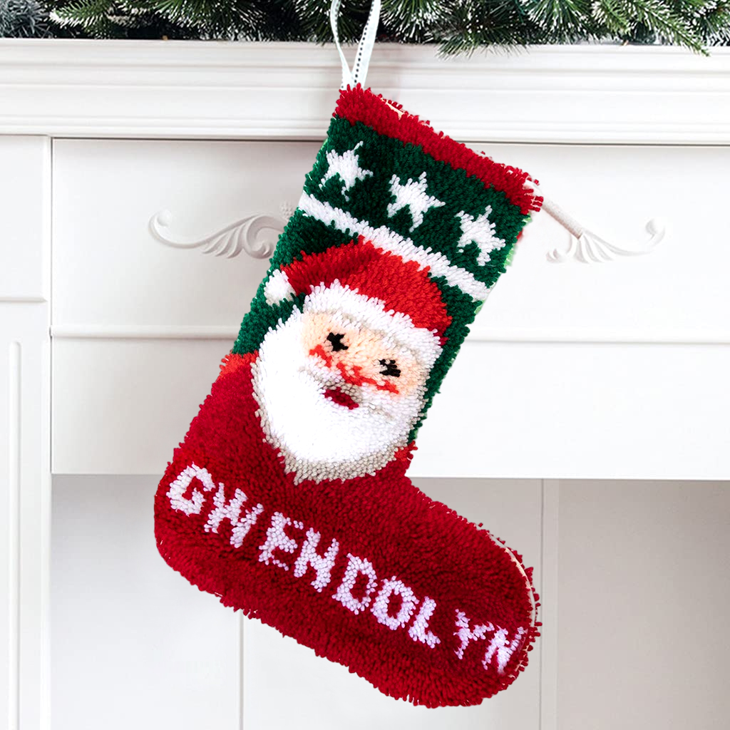 DIY Name Santa Claus Christmas Stocking DIY Latch Hook Kits for Beginners