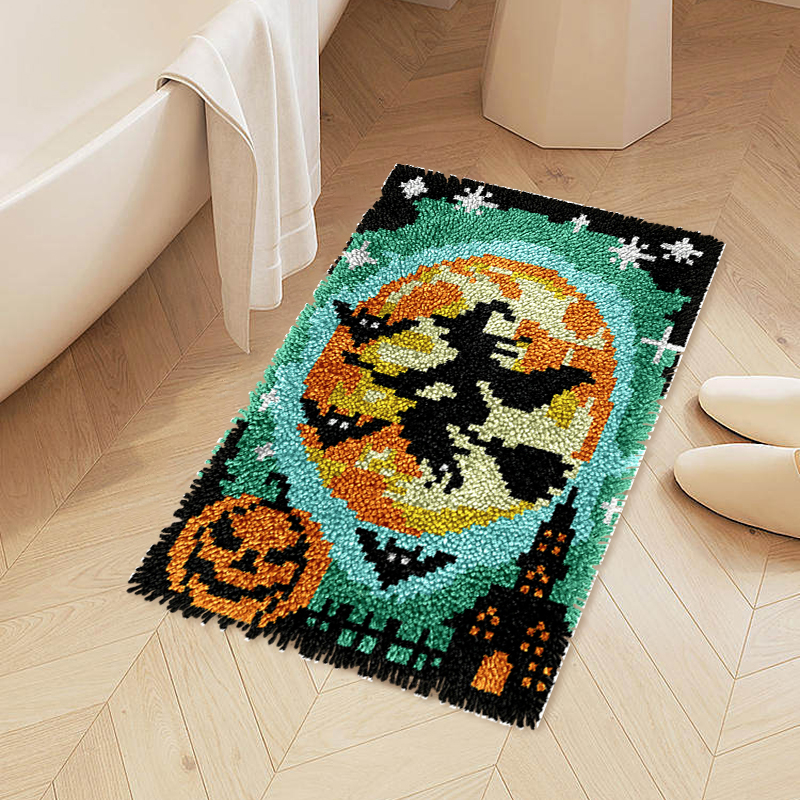 Halloween Night Flying Witch - Latch Hook Rug Kit