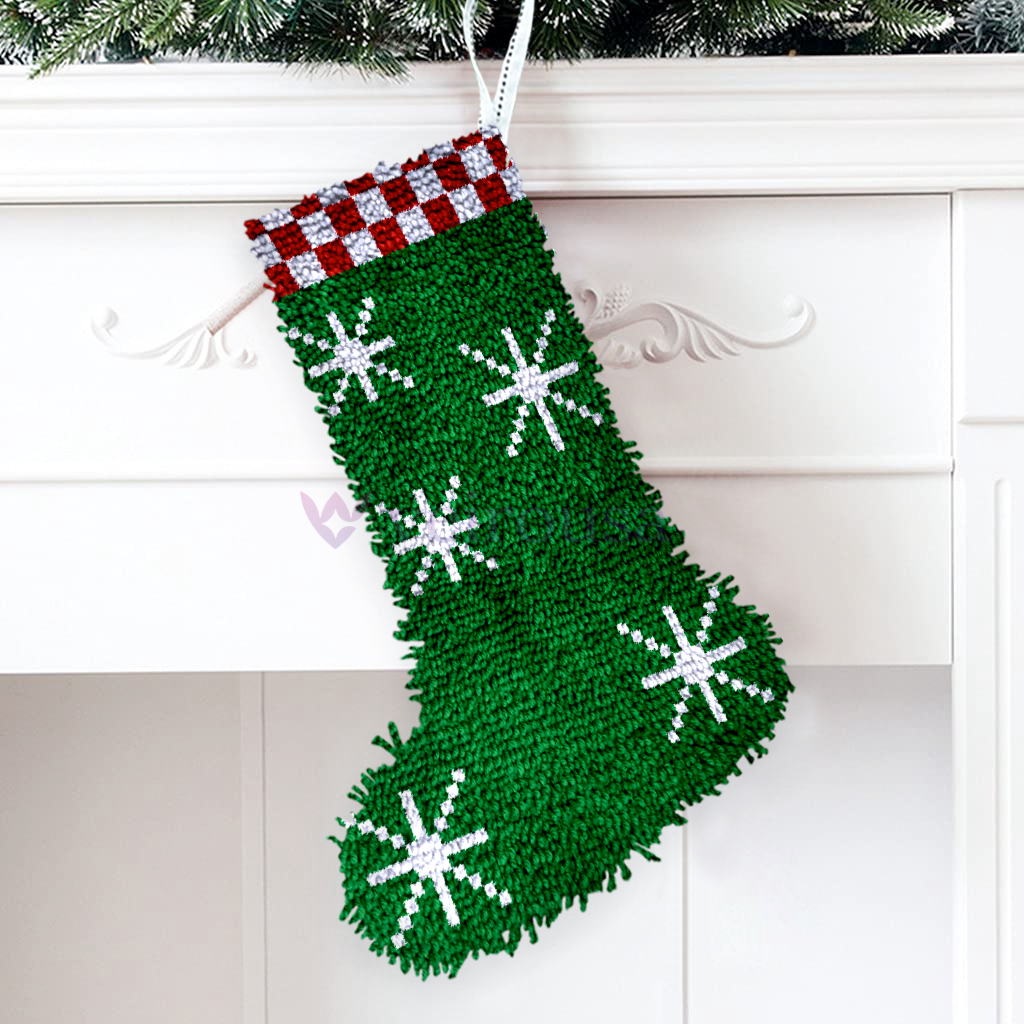 Snowflakes Christmas Stocking DIY Latch Hook Kits for Beginners