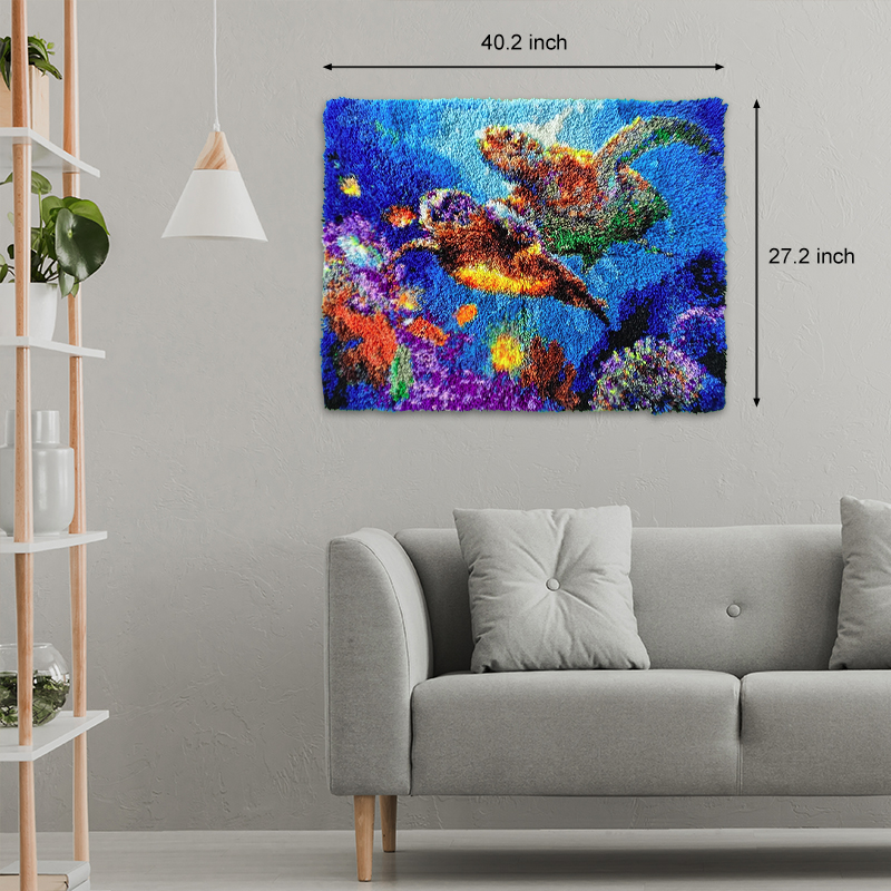 [Large Size] Two Sea Turtles swimming in the ocean - Latch Hook Rug Kit