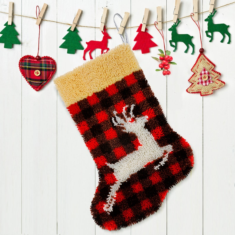 Christmas Deer Stocking DIY Latch Hook Kits for Beginners