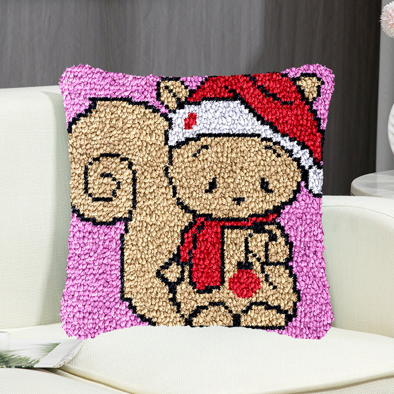 Christmas Squirrel Pillowcase Latch Hook Kit for Adult, Beginner and Kid