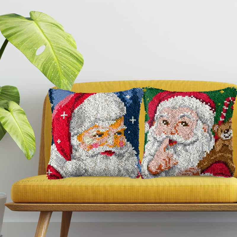Christmas | Santa on Christmas Pillowcase Latch Hook Kits for Adult, Beginner and Kid