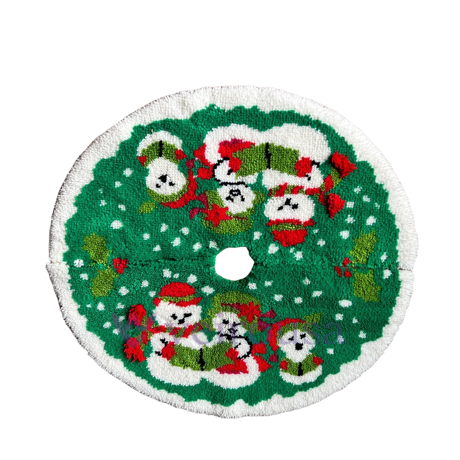 Three Snowmen Christmas Tree Skirts Latch Hook Kit for Beginner