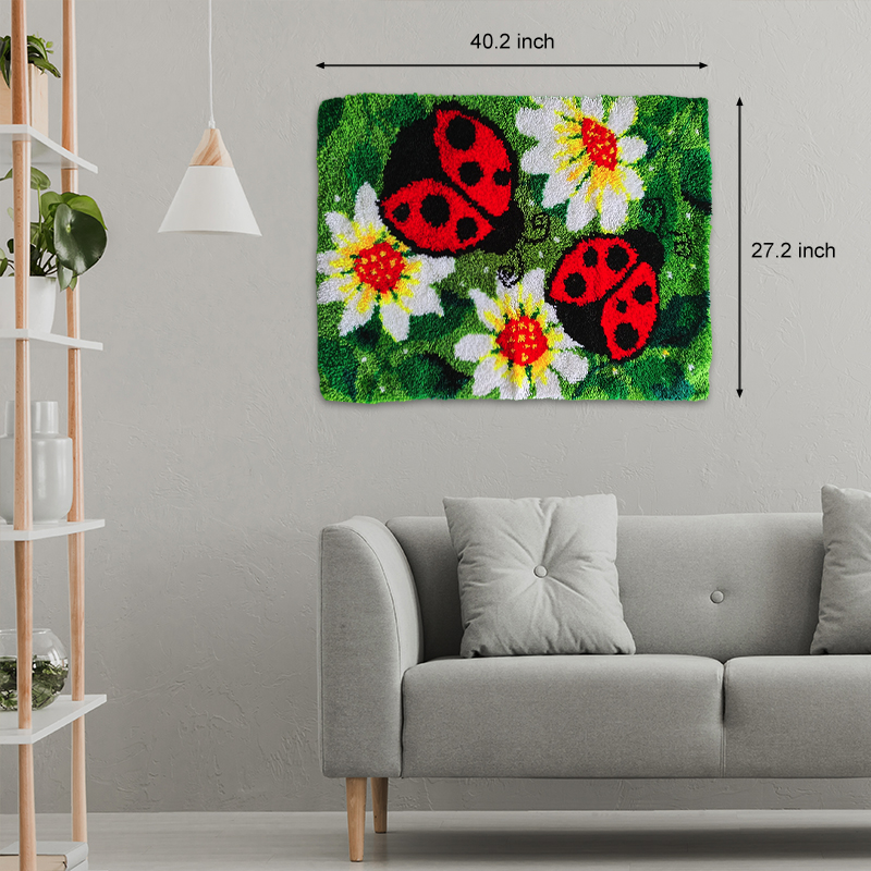 [Large Size] Ladybugs and Flowers - Latch Hook Rug Kit