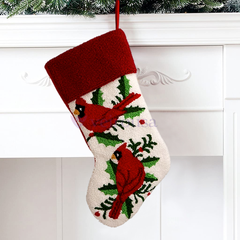 Two Cardinals Christmas Stocking DIY Latch Hook Kits for Beginners