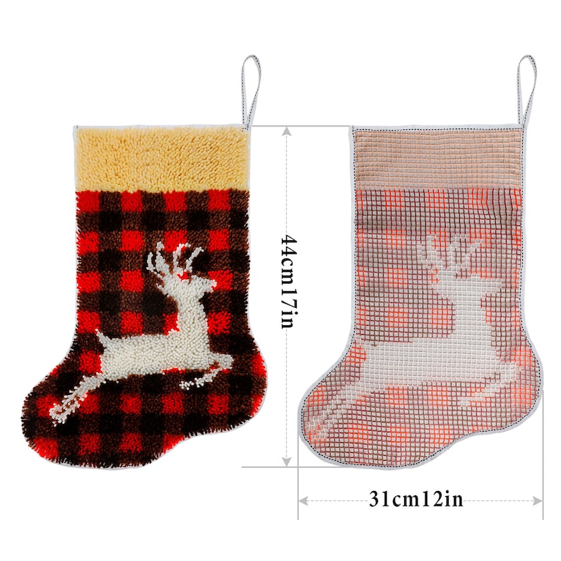 Christmas Deer Stocking DIY Latch Hook Kits for Beginners