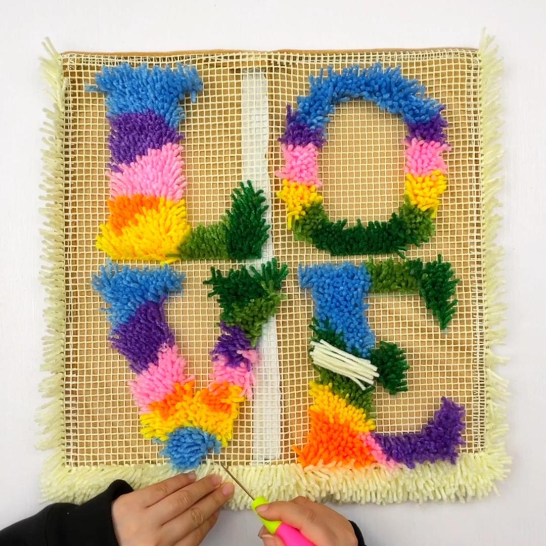 Colorful Love Latch Hook Pillow Kit for Adult, Beginner and Kid