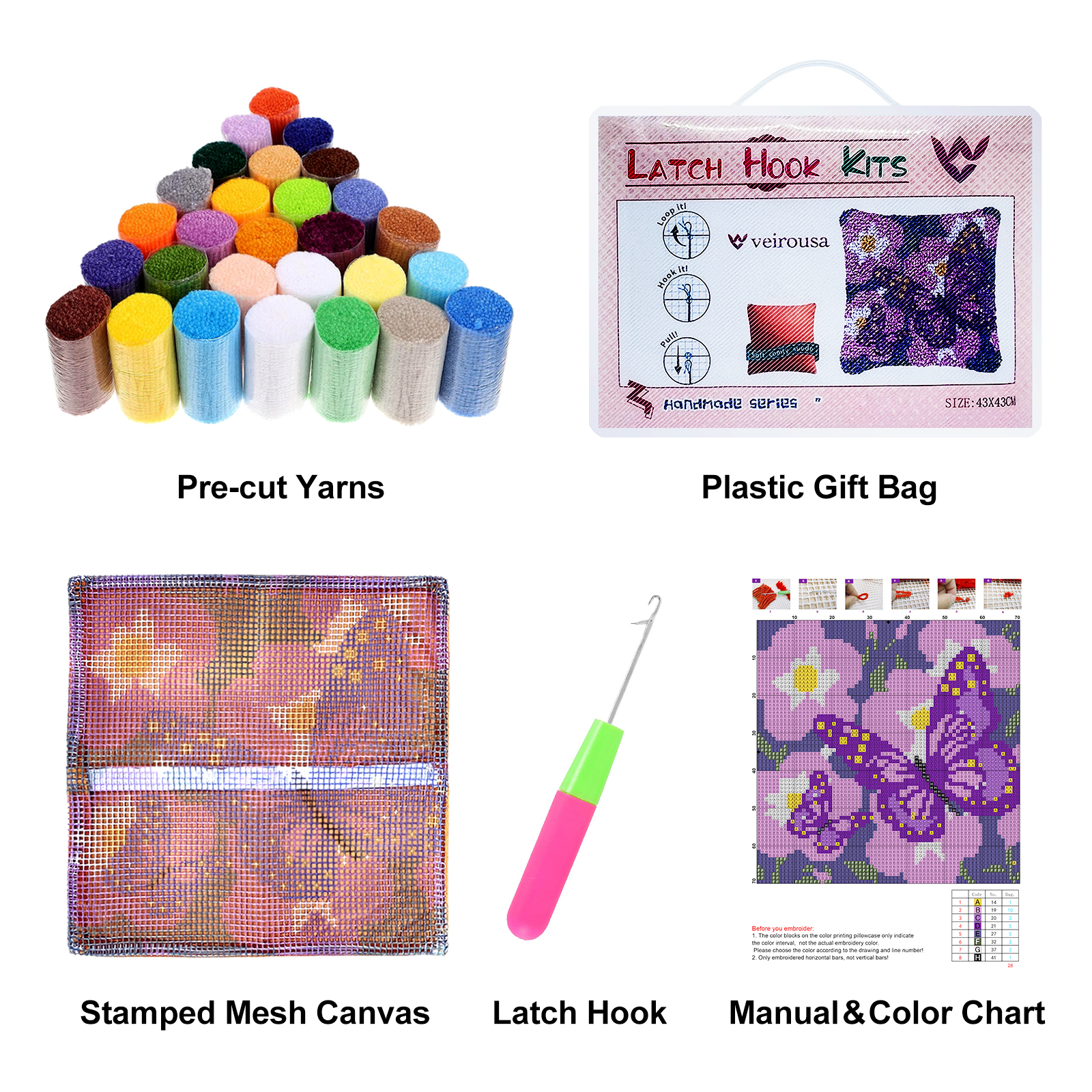 Colorful Love Latch Hook Pillow Kit for Adult, Beginner and Kid