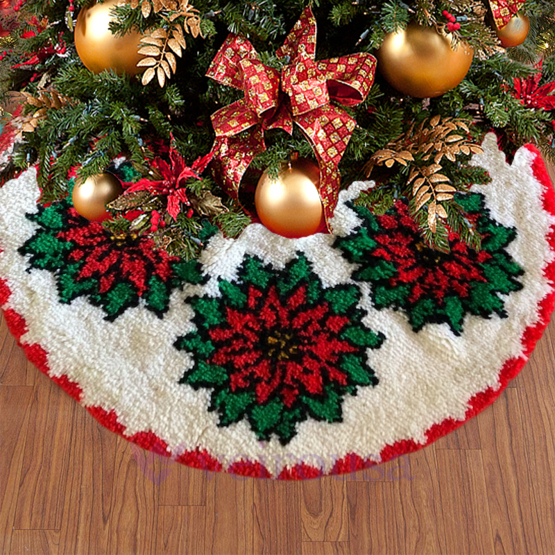 Big Red Flower Christmas Tree Skirts Latch Hook Kit for Beginner