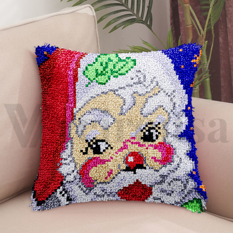 Christmas | Mischievous Santa Claus Pillowcase Latch Hook Kits for Adult, Beginner and Kid