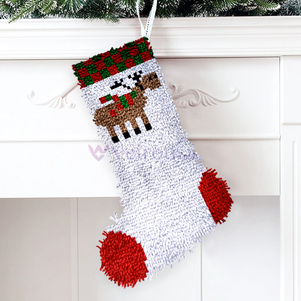 Brown Deer Christmas Stocking DIY Latch Hook Kits for Beginners