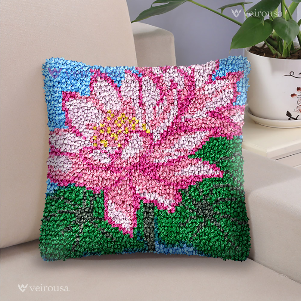 Lotus Flower Latch Hook Pillow Kit for Adult, Beginner and Kid