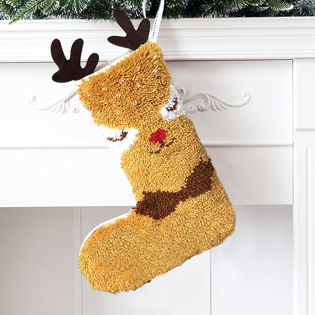 Name DIY Mr. Reindeer Christmas Stocking Latch Hook Kits for Beginners