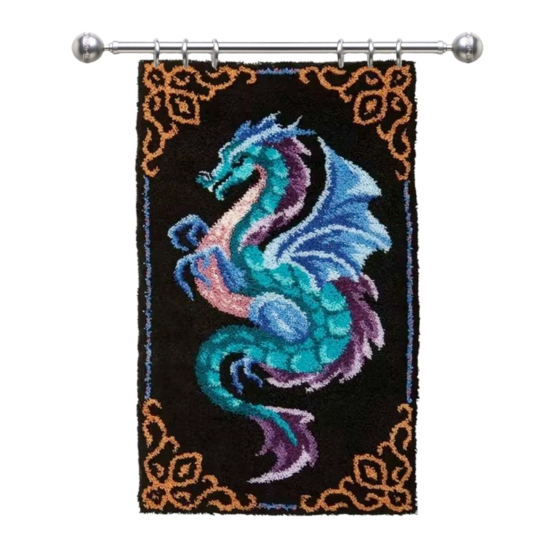 Large Size-Blue Fly Dragon Rug Latch Hook Rug Kit for Adult, Beginner and Kid
