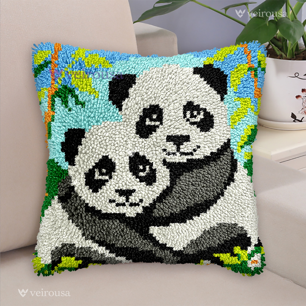 Panda Family Pillowcase Latch Hook Kits for Adult, Beginner and Kid