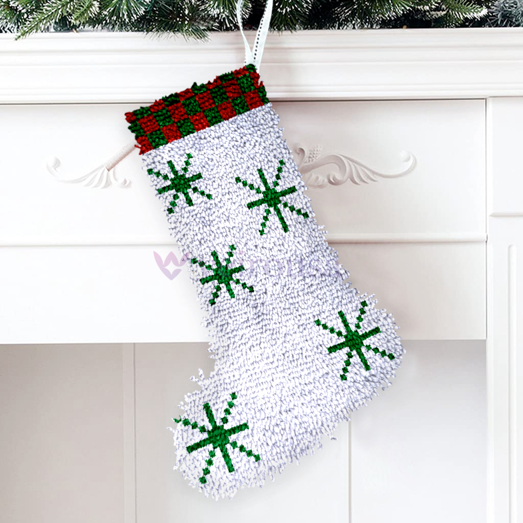 Snowflakes Christmas Stocking DIY Latch Hook Kits for Beginners