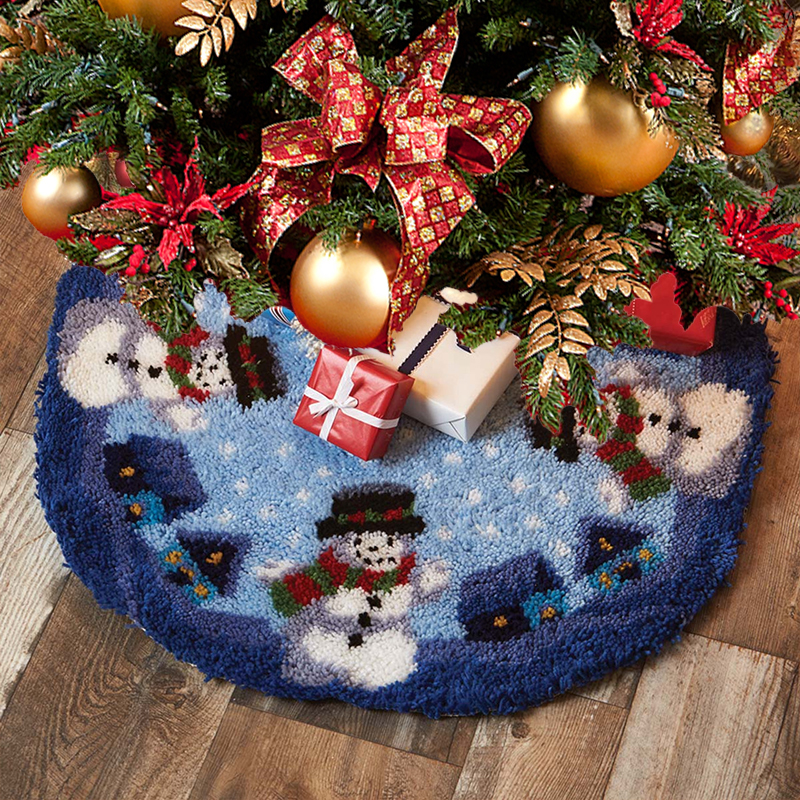 Happy Snowman Christmas Tree Skirts Latch Hook Kit for Beginner