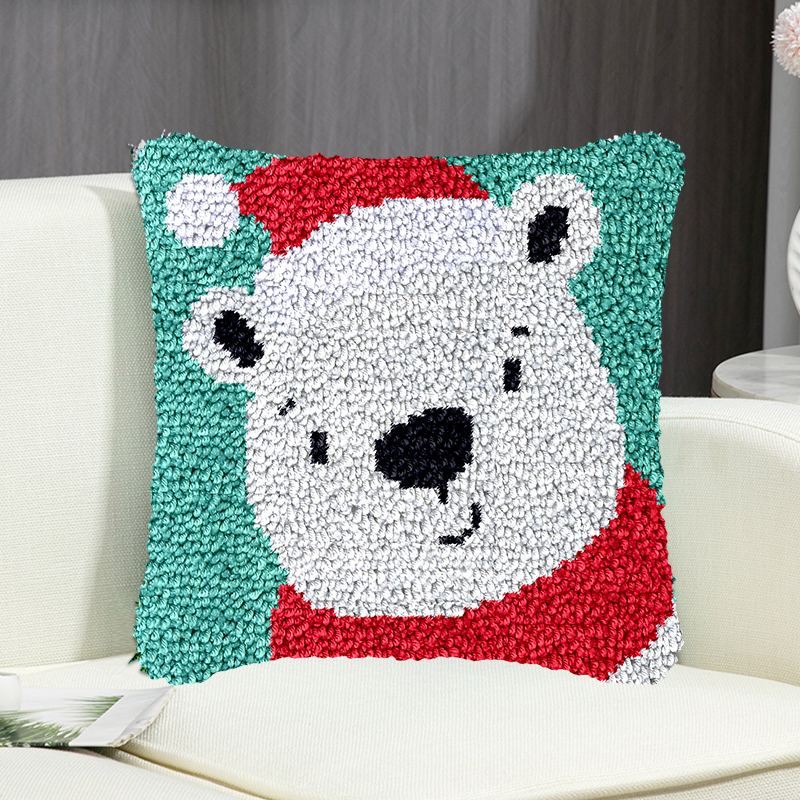 Christmas Bear Pillowcase Latch Hook Kit for Adult, Beginner and Kid