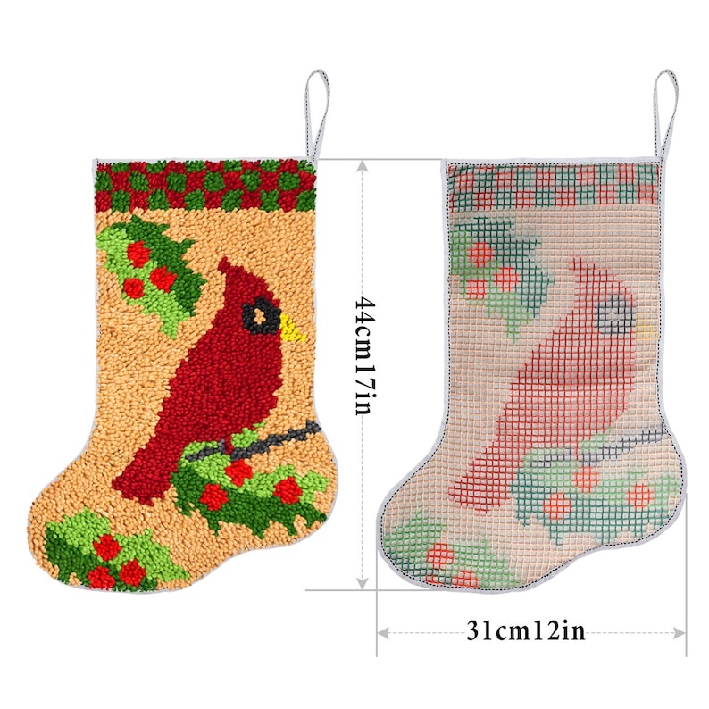 Cardinal Christmas Stocking DIY Latch Hook Kits for Beginner