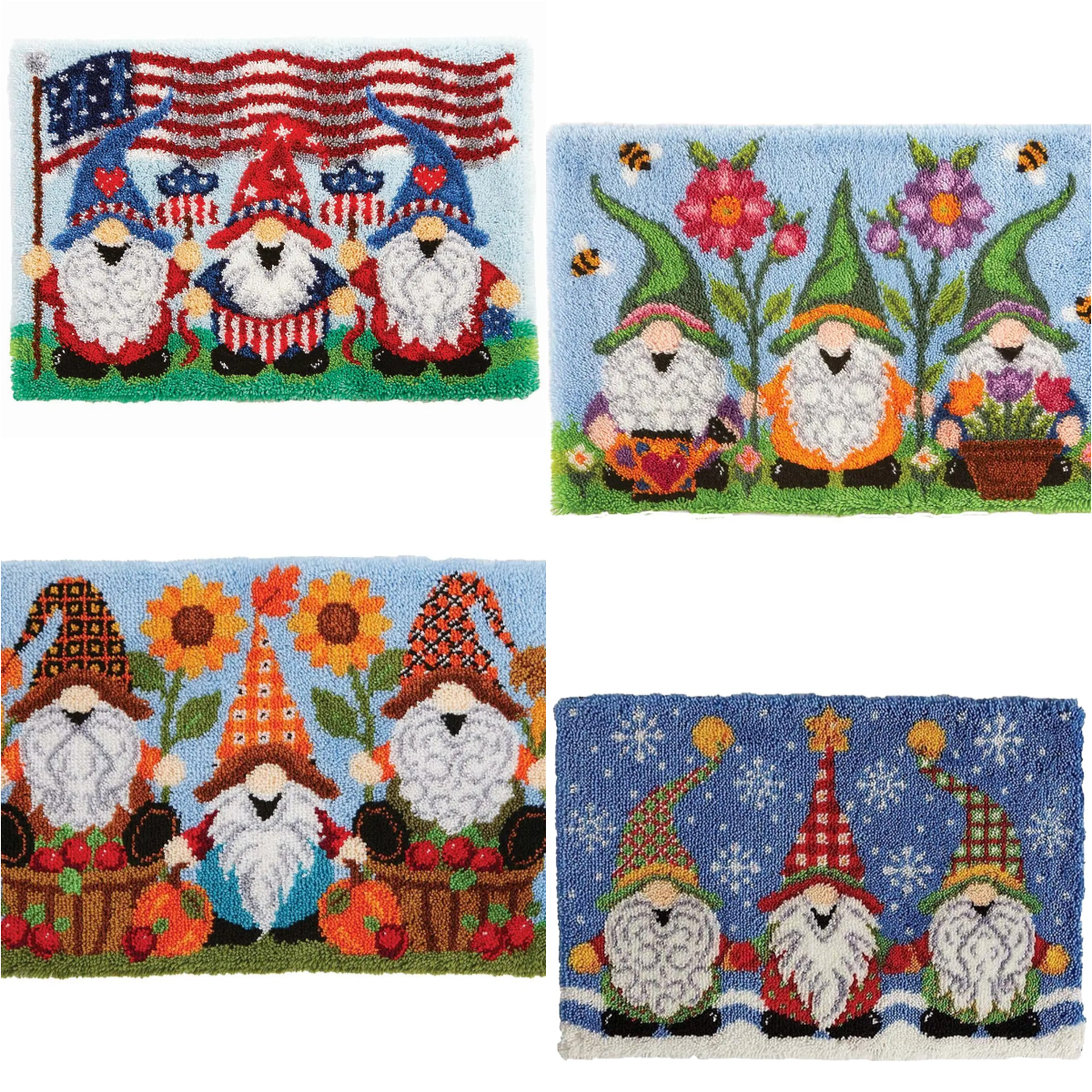 4 Seasons Gnomes Latch Hook Rug Kits for Adult, Beginners and Kid
