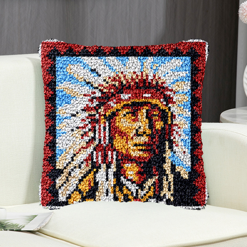 American Indian Chief Pillowcase Latch Hook Kit for Adult, Beginner and Kid
