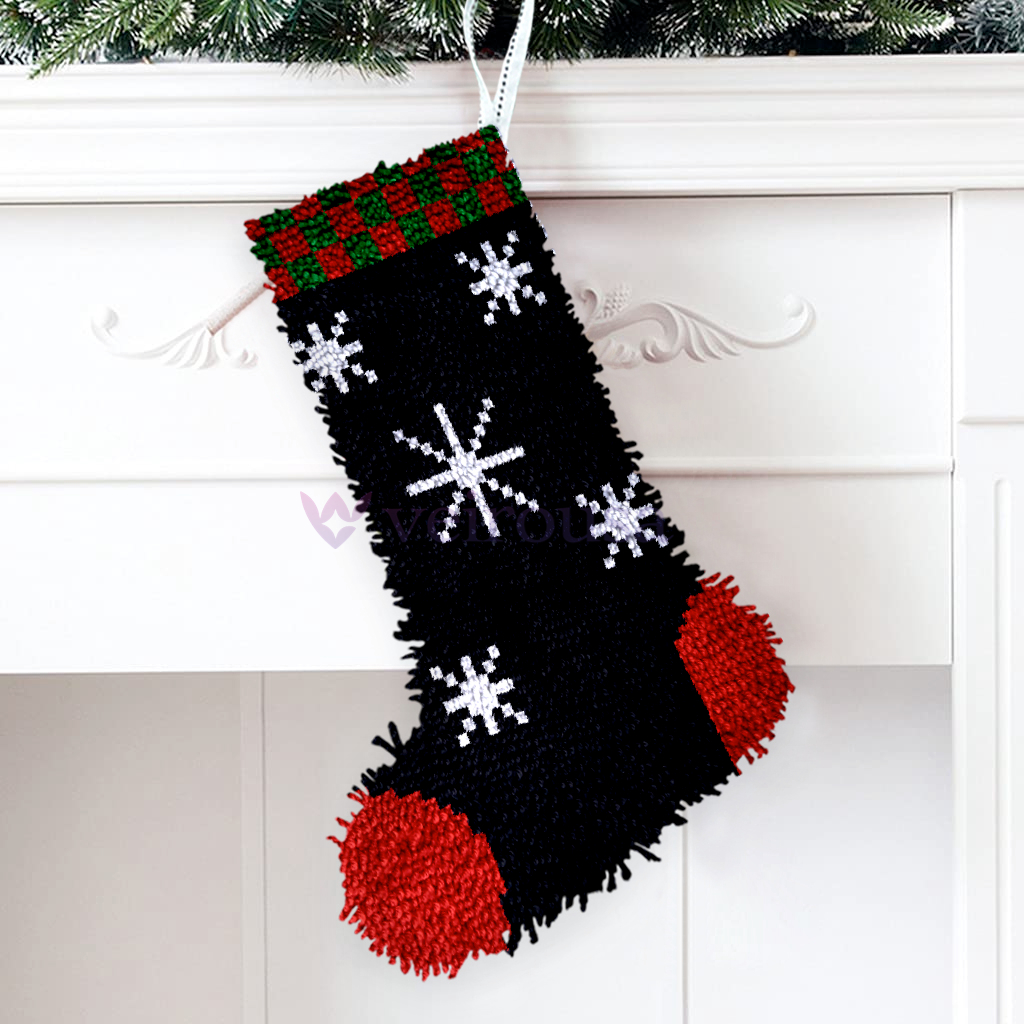 Snowflakes Christmas Stocking DIY Latch Hook Kits for Beginners