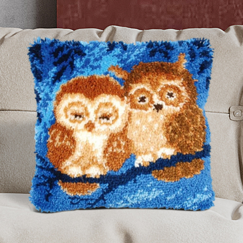 Two Owls Pillowcase Latch Hook Kits for Adult, Beginner and Kid