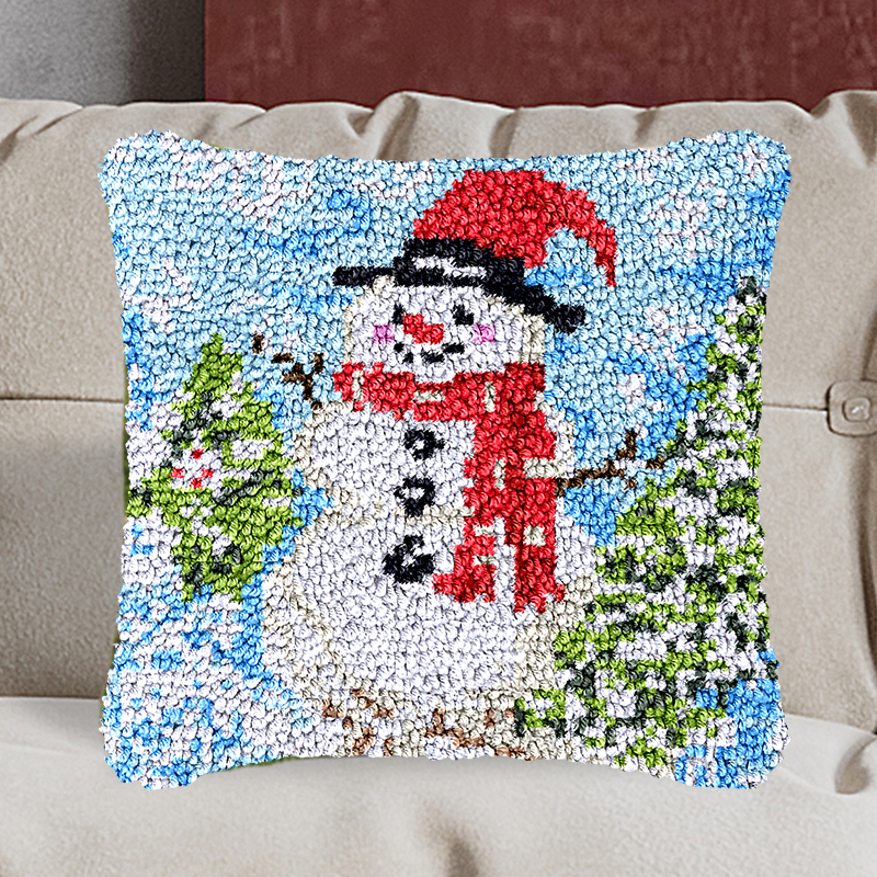 Christmas Snowman Pillowcase Latch Hook Kit for Adult, Beginner and Kid