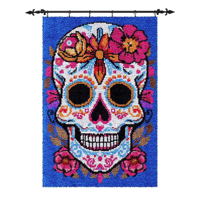 [Large Size] Skull With Flowers - Latch Hook Rug Kit
