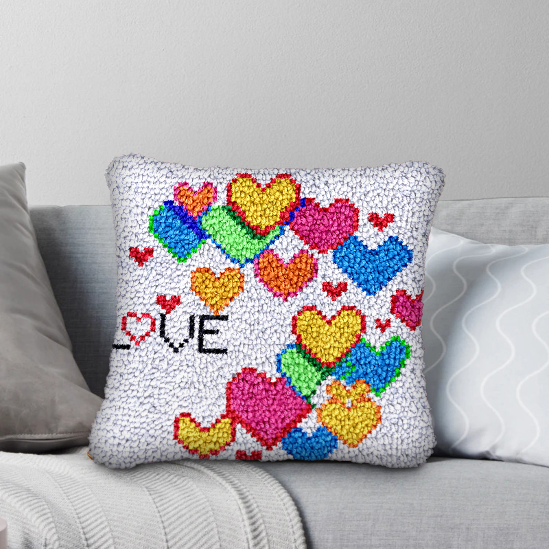 Colorful Love Latch Hook Pillow Kit for Adult, Beginner and Kid