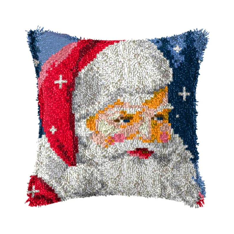 Christmas | Santa on Christmas Pillowcase Latch Hook Kits for Adult, Beginner and Kid