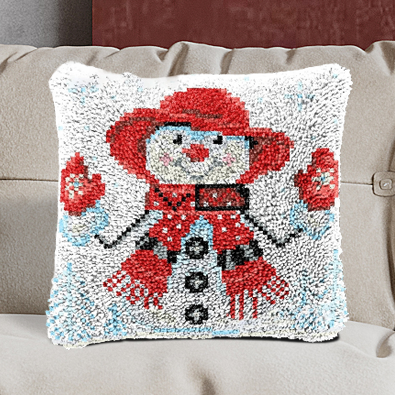Christmas Snowman Pillowcase Latch Hook Kits for Adult, Beginner and Kid