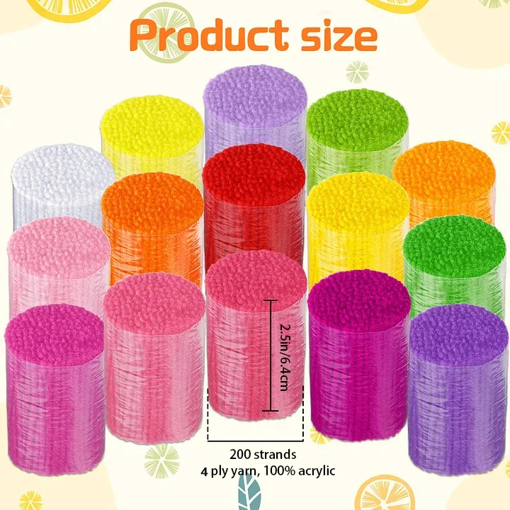 30 Pcs 15 Colors 4-Ply Latch Hook Pre-cut Yarn for DIY Craft Projects