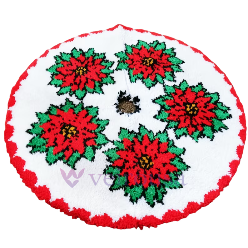Big Red Flower Christmas Tree Skirts Latch Hook Kit for Beginner