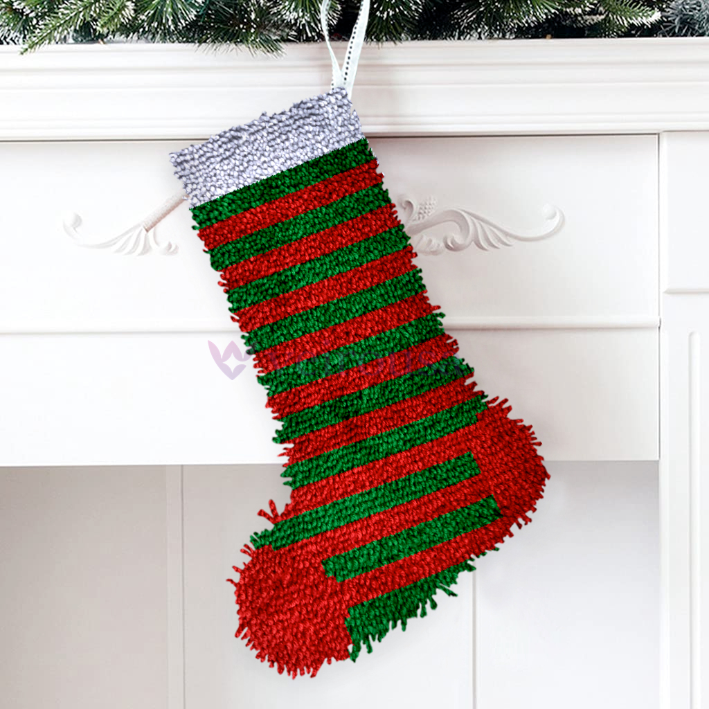 Pinstripe Christmas Stocking DIY Latch Hook Kits for Beginners
