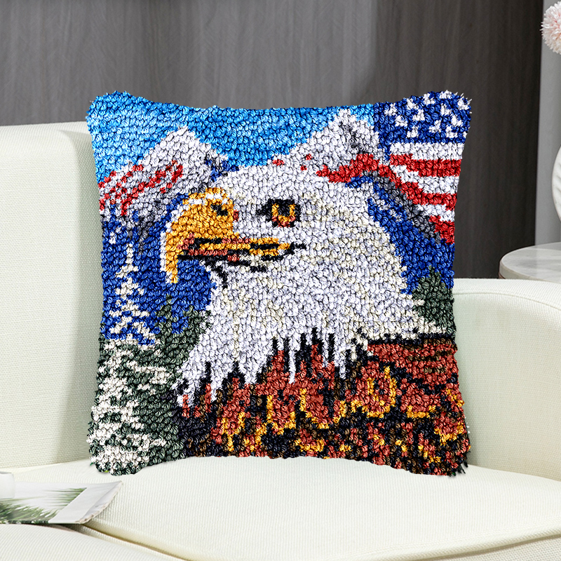 Patriotic Eagle Pillowcase Latch Hook Kit for Adult, Beginner and Kid