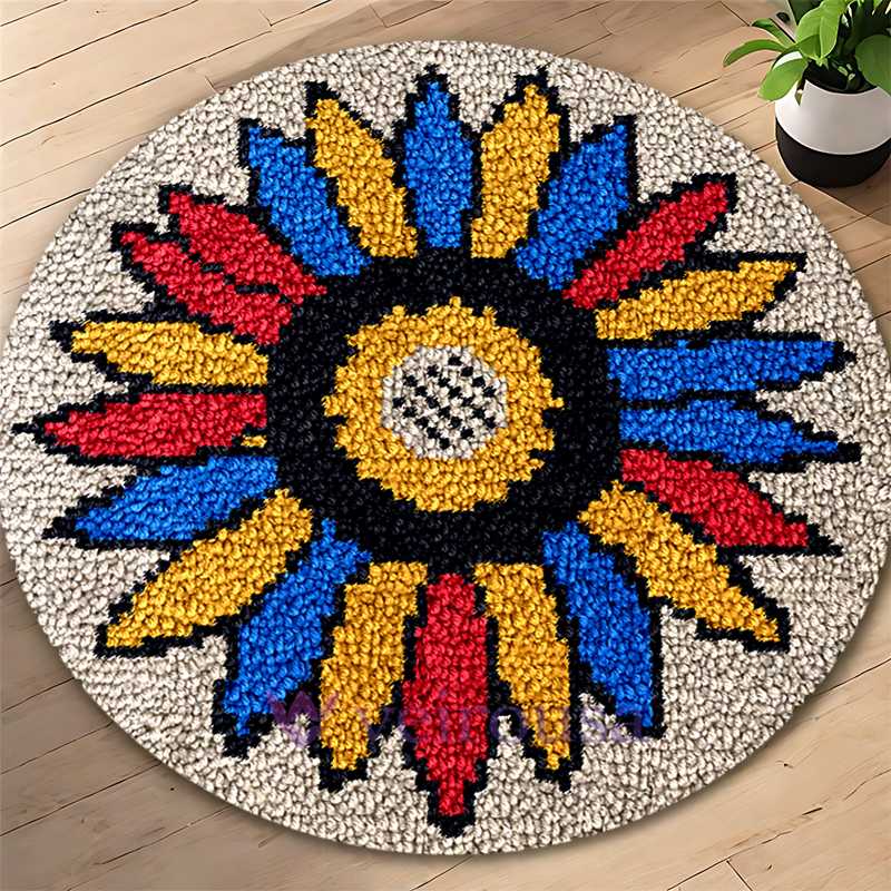 Colorful Sunflower Latch Hook Rug Kit for Adult, Beginner and Kid
