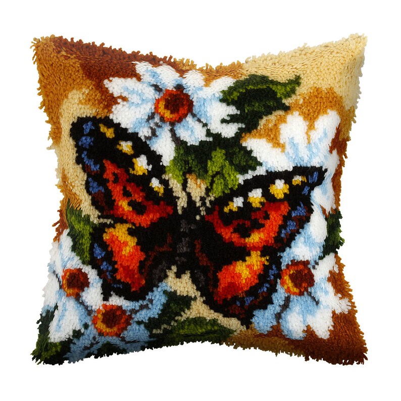 Orange Butterfly Pillowcase Latch Hook Kits for Adult, Beginner and Kid