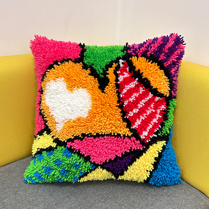 Colorful Love Latch Hook Pillow Kit for Adult, Beginner and Kid