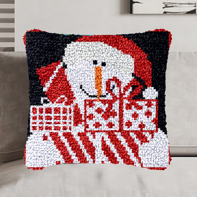 Snowman with Gift Pillowcase Latch Hook Kit for Adult, Beginner and Kid