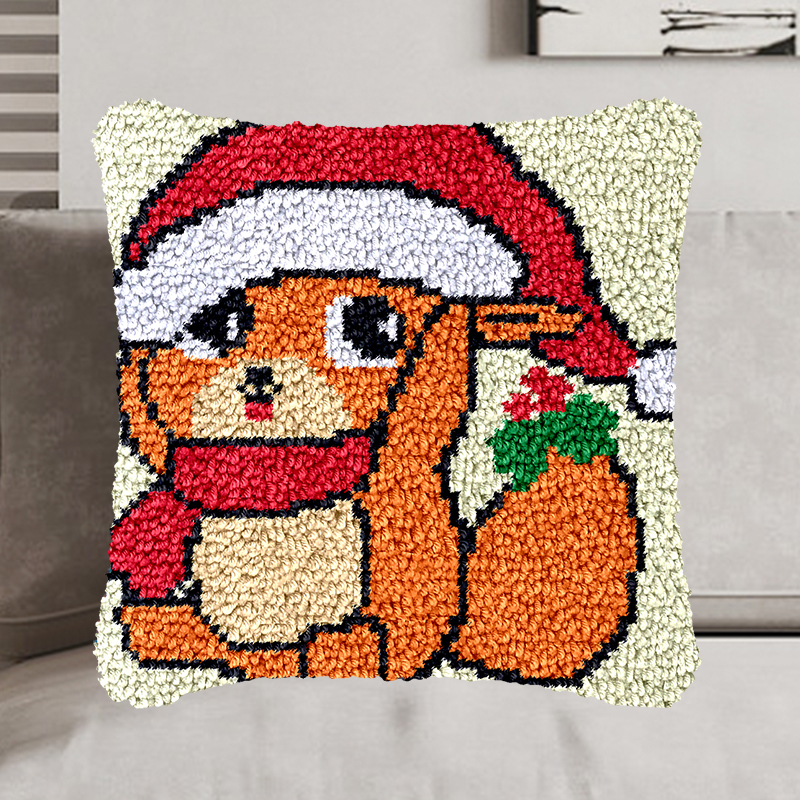 Christmas Squirrel Pillowcase Latch Hook Kit for Adult, Beginner and Kid