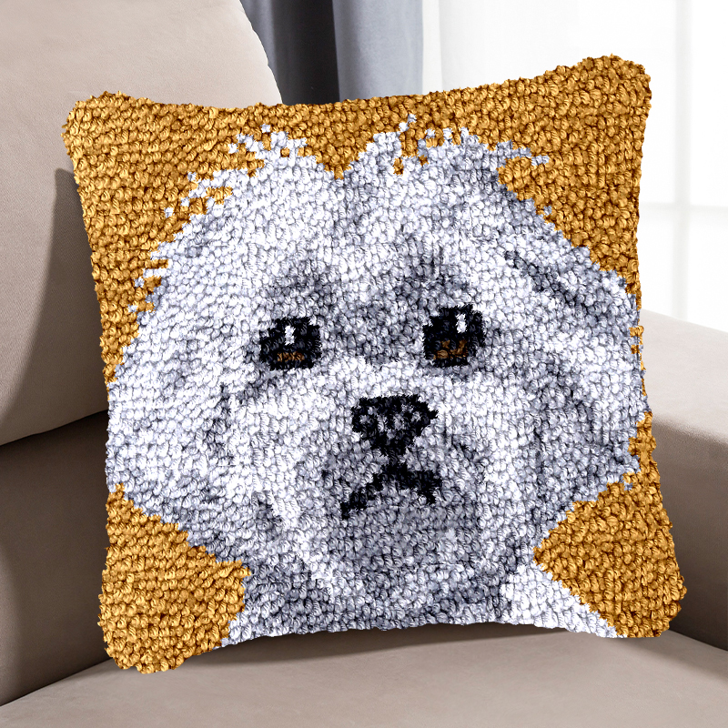 Fluffy Cavoodle Pillowcase Latch Hook Kit for Adult, Beginner and Kid