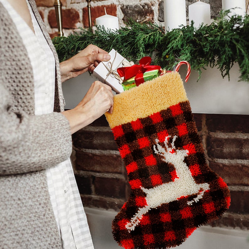 Christmas Deer Stocking DIY Latch Hook Kits for Beginners