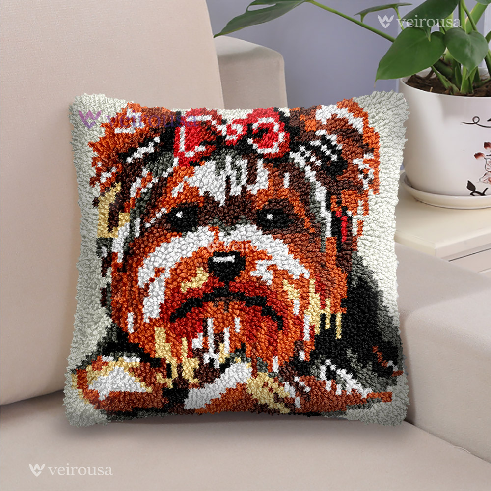 Yorkshire Terrier Dog Pillowcase Latch Hook Kits for Adult, Beginner and Kid