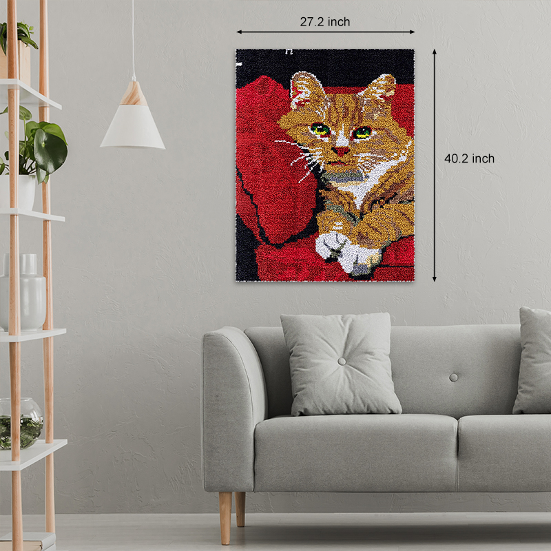 [Large Size] Orange Cat Leaning Against The Couch - Latch Hook Rug Kit
