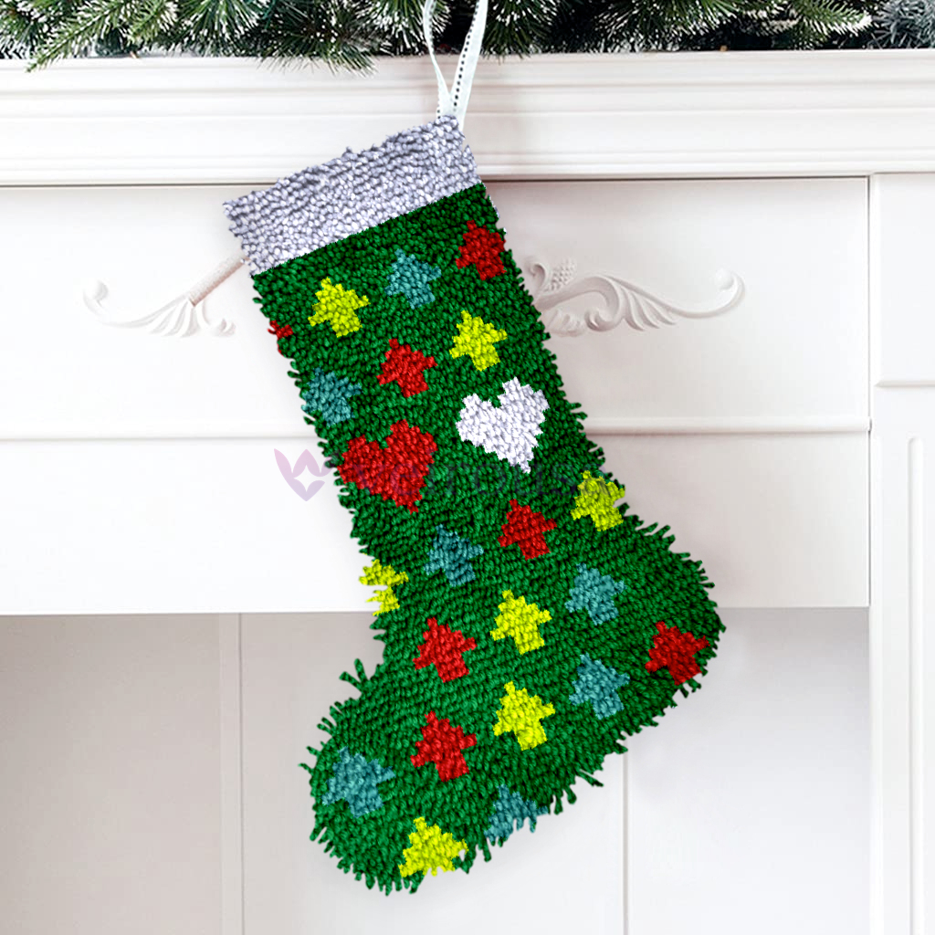 Colorful Love Christmas Stocking DIY Latch Hook Kits for Beginners